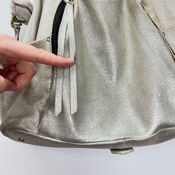 Aimee Kestenberg Tamitha Satchel Champagne Shimmer Gold Leather Hand Bag Large - Picture 14 of 15